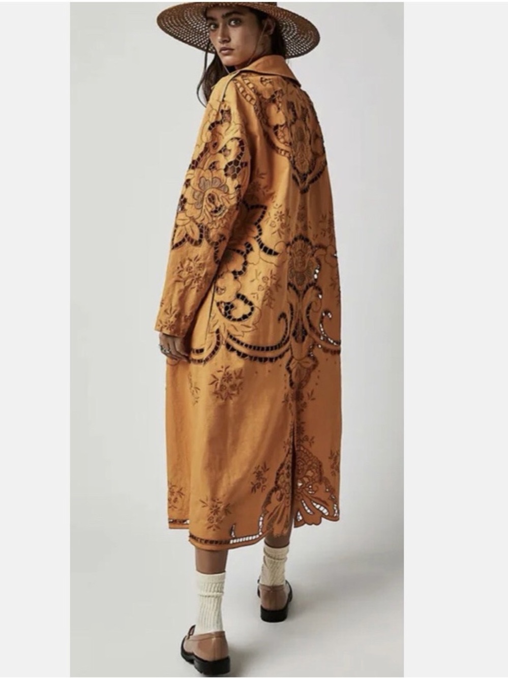 Free People Women's Embroidered Mustard Duster